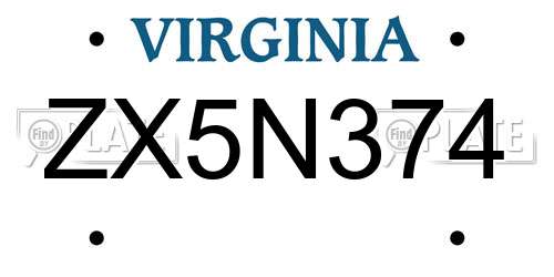 ZX5N374 Virginia License Plate