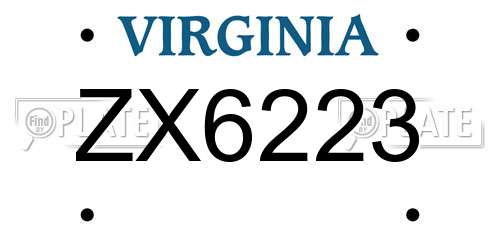 ZX6223 Virginia License Plate