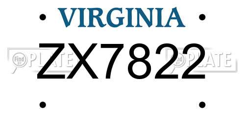 ZX7822 Virginia License Plate