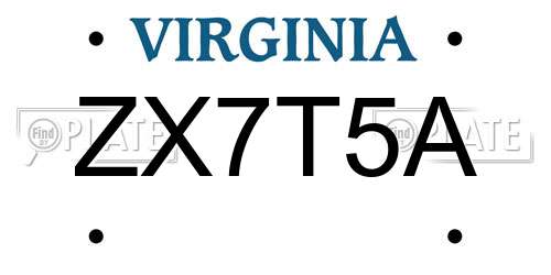 ZX7T5A Virginia License Plate