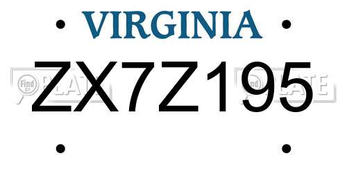 ZX7Z195 Virginia License Plate