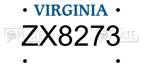 ZX8273 Virginia License Plate