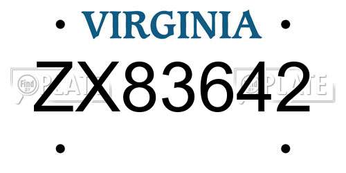 ZX83642 Virginia License Plate