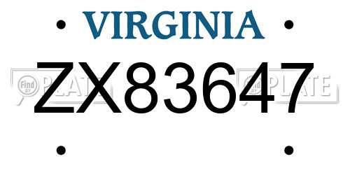 ZX83647 Virginia License Plate