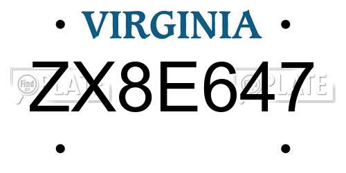 ZX8E647 Virginia License Plate