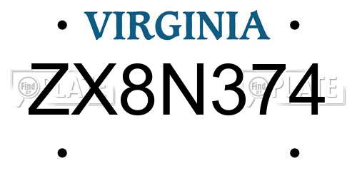ZX8N374 Virginia License Plate