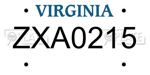 ZXA0215 Virginia License Plate