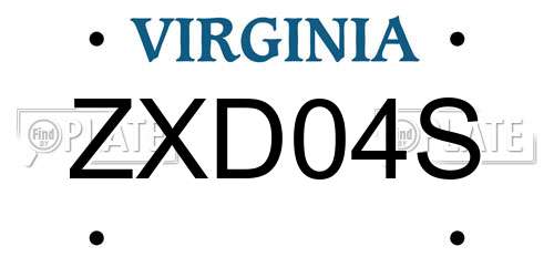 ZXD04S Virginia License Plate