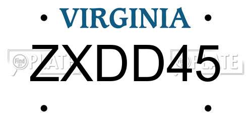 ZXDD45 Virginia License Plate