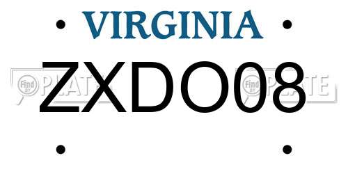 ZXDO08 Virginia License Plate