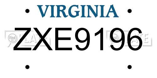 ZXE9196 Virginia License Plate
