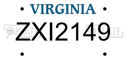 ZXI2149 Virginia License Plate