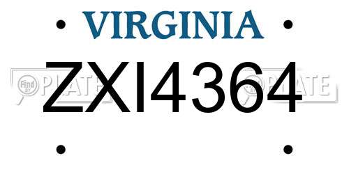 ZXI4364 Virginia License Plate