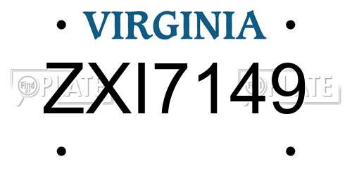 ZXI7149 Virginia License Plate