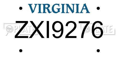 ZXI9276 Virginia License Plate