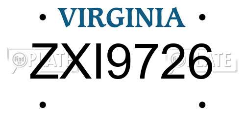 ZXI9726 Virginia License Plate