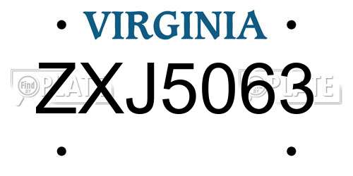 ZXJ5063 Virginia License Plate