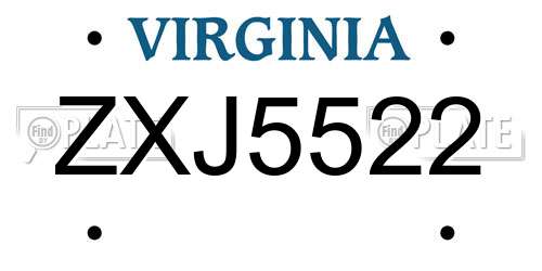 ZXJ5522 Virginia License Plate