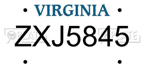 ZXJ5845 Virginia License Plate