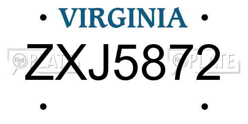 ZXJ5872 Virginia License Plate