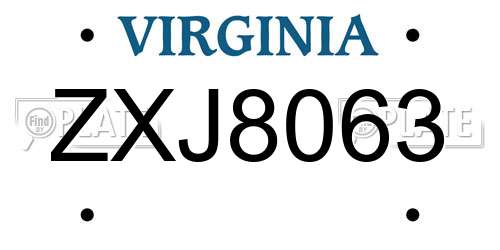 ZXJ8063 Virginia License Plate