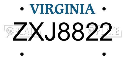 ZXJ8822 Virginia License Plate