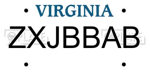 ZXJBBAB Virginia License Plate
