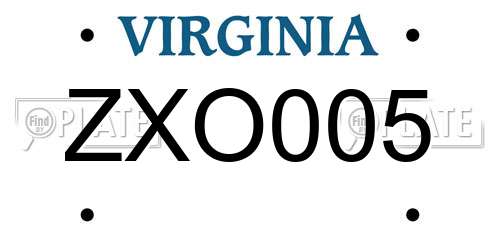 ZXO005 Virginia License Plate