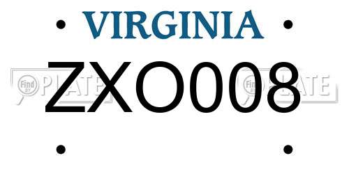 ZXO008 Virginia License Plate