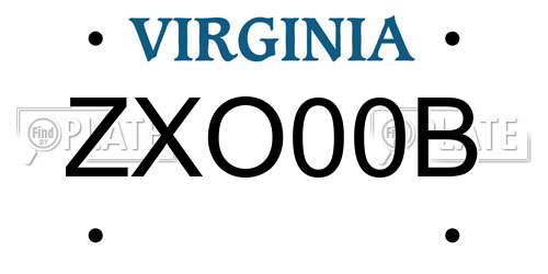 ZXO00B Virginia License Plate