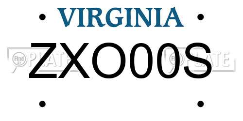 ZXO00S Virginia License Plate