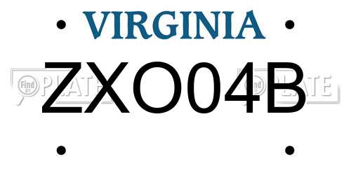 ZXO04B Virginia License Plate