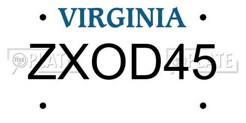 ZXOD45 Virginia License Plate