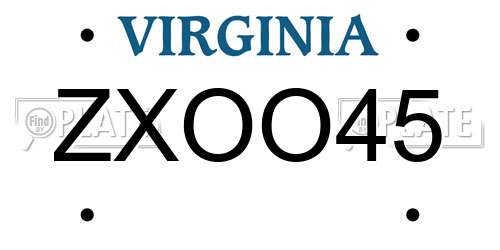 ZXOO45 Virginia License Plate