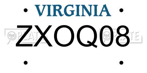 ZXOQ08 Virginia License Plate