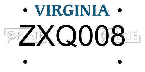 ZXQ008 Virginia License Plate