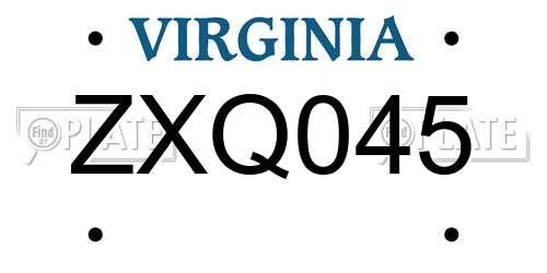 ZXQ045 Virginia License Plate