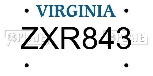 ZXR843 Virginia License Plate