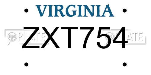 ZXT754 Virginia License Plate