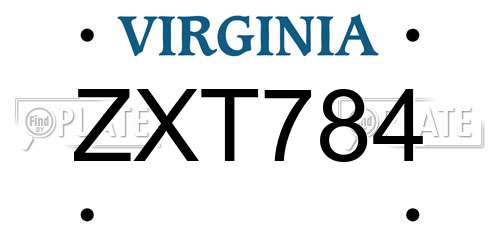 ZXT784 Virginia License Plate