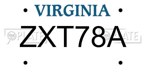 ZXT78A Virginia License Plate