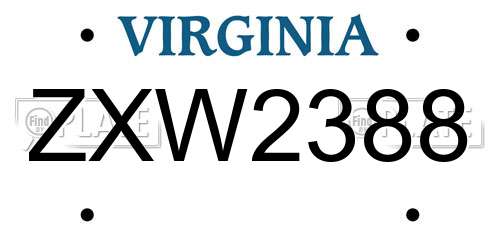 ZXW2388 Virginia License Plate