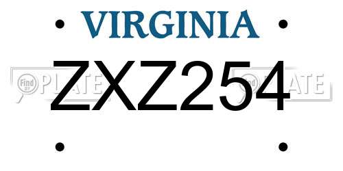 ZXZ254 Virginia License Plate