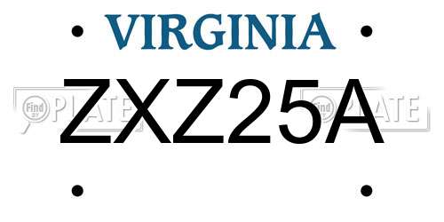ZXZ25A Virginia License Plate