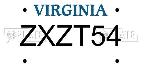 ZXZT54 Virginia License Plate