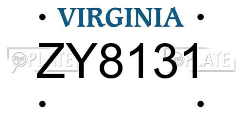 ZY8131 Virginia License Plate