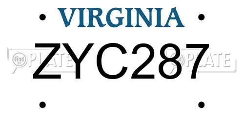 ZYC287 Virginia License Plate