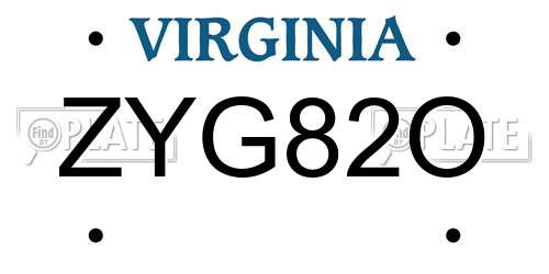 ZYG82O Virginia License Plate