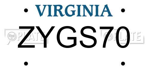 ZYGS70 Virginia License Plate