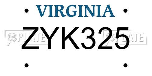 ZYK325 Virginia License Plate